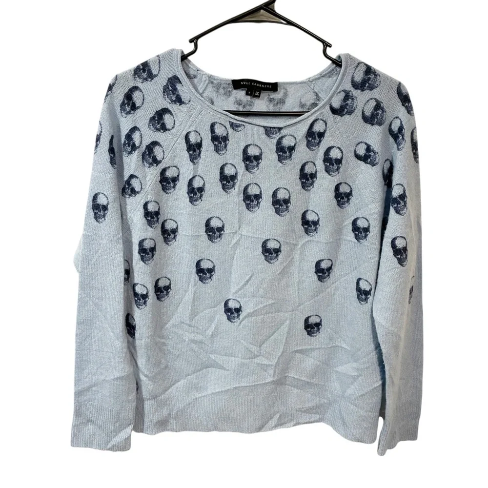 Skull Cashmere Alena Skull Pattern Sweater Light Blue Goth Emo‎ Size Small
